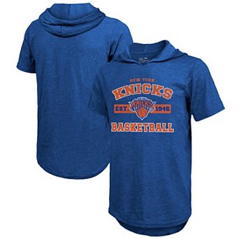 Men's Majestic Threads Royal New York Knicks Tri-Blend Hoodie T-Shirt