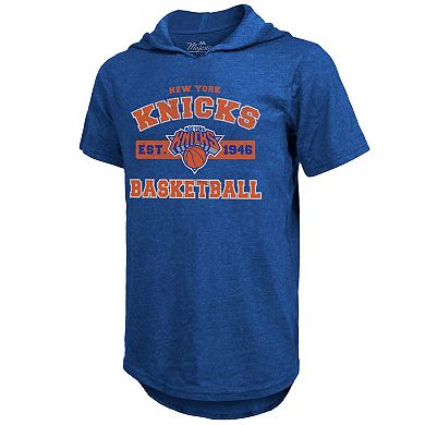 Men's Majestic Threads Royal New York Knicks Tri-Blend Hoodie T-Shirt