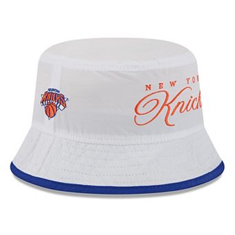 Men's New Era White/Blue New York Knicks 2025 NBA Draft Nylon Bucket Hat