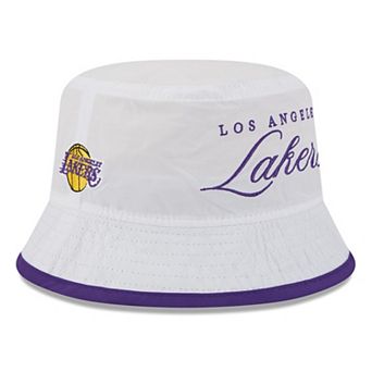Men's New Era White/Purple Los Angeles Lakers 2025 NBA Draft Nylon Bucket Hat
