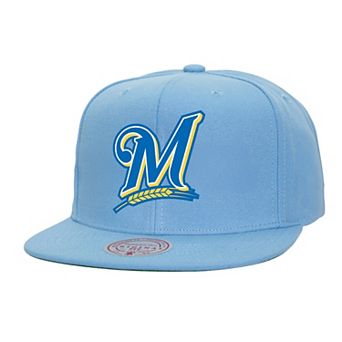 Men's Mitchell & Ness Powder Blue Milwaukee Brewers Cooperstown Collection Basic Flip Snapback Hat