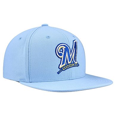 Men's Mitchell & Ness Powder Blue Milwaukee Brewers Cooperstown Collection Basic Flip Snapback Hat