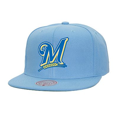 Men's Mitchell & Ness Powder Blue Milwaukee Brewers Cooperstown Collection Basic Flip Snapback Hat