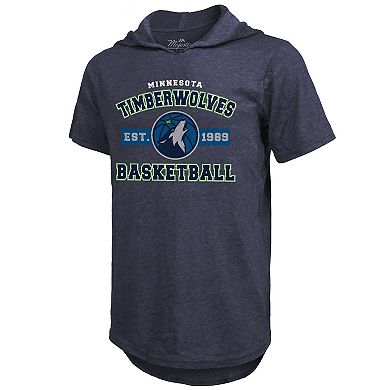 Men's Majestic Threads Navy Minnesota Timberwolves Tri-Blend Hoodie T-Shirt
