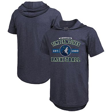 Men's Majestic Threads Navy Minnesota Timberwolves Tri-Blend Hoodie T-Shirt