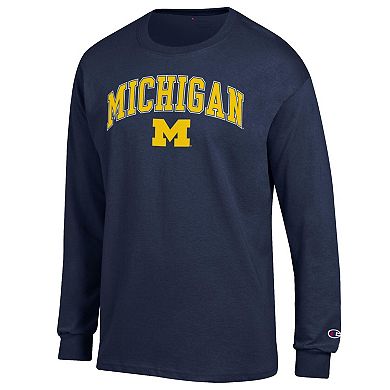 Men's Champion Navy Michigan Wolverines Arch Over Logo 2-Hit Long Sleeve T-Shirt