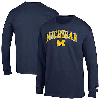 Men's Champion Navy Michigan Wolverines Arch Over Logo 2-Hit Long Sleeve T-Shirt