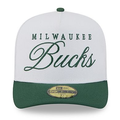 Men's New Era White/Hunter Green Milwaukee Bucks 2025 NBA Draft A-Frame 59FIFTY Fitted Hat