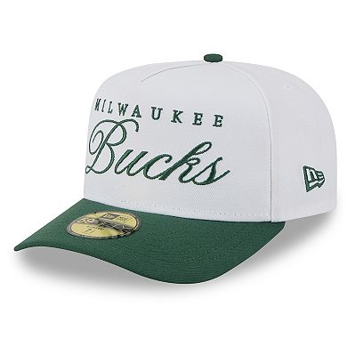 Men's New Era White/Hunter Green Milwaukee Bucks 2025 NBA Draft A-Frame 59FIFTY Fitted Hat