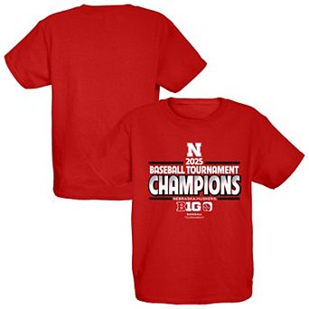 Youth Blue 84 Scarlet Nebraska Huskers 2025 Big Ten Baseball Conference Tournament Champions Locker Room T-Shirt
