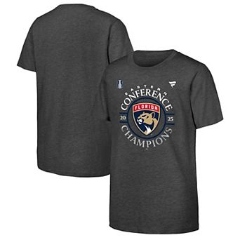 Youth Fanatics Heather Gray Florida Panthers 2025 Eastern Conference Champions Locker Room T-Shirt
