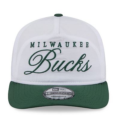 Men's New Era White/Hunter Green Milwaukee Bucks 2025 NBA Draft On-Stage Nylon 19TWENTY Adjustable Hat