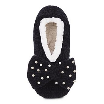Women's Precious Pearls Chenille Bow Accent Sherpa-Lined Slippers
