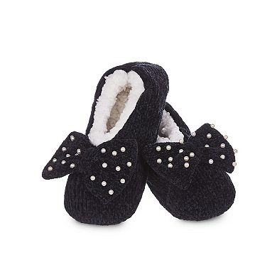 Women's Precious Pearls Chenille Bow Accent Sherpa-Lined Slippers