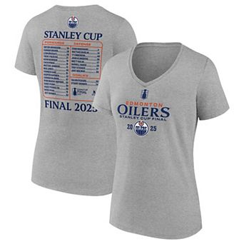 Women's Fanatics Heather Gray Edmonton Oilers 2025 Stanley Cup Final Roster V-Neck T-Shirt
