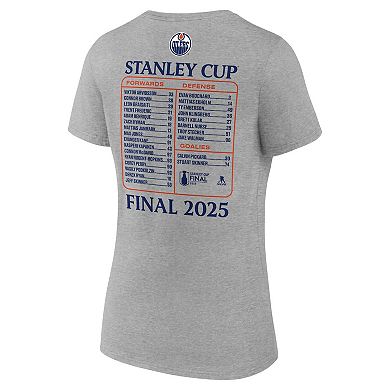 Women's Fanatics Heather Gray Edmonton Oilers 2025 Stanley Cup Final Roster V-Neck T-Shirt