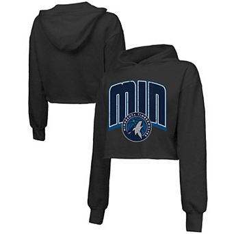 Women's Majestic Threads Black Minnesota Timberwolves Tri-Blend Cropped Pullover Hoodie