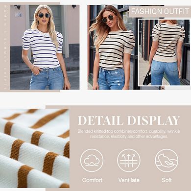 Trendy Puff Sleeve Women's Knit Top - Casual T-Shirts Blouses