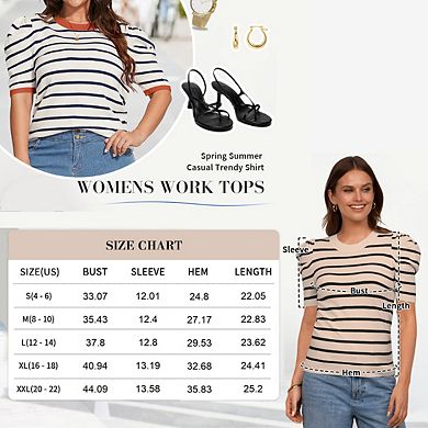 Trendy Puff Sleeve Women's Knit Top - Casual T-Shirts Blouses
