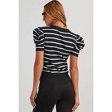 Trendy Puff Sleeve Women's Knit Top - Casual T-Shirts Blouses
