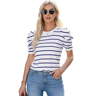 Trendy Puff Sleeve Women's Knit Top - Casual T-Shirts Blouses