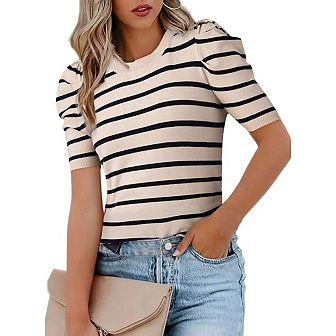Trendy Puff Sleeve Women's Knit Top - Casual T-Shirts Blouses
