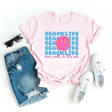 Beach Life Smiley Face Short Sleeve Graphic Tee