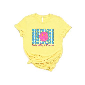 Beach Life Smiley Face Short Sleeve Graphic Tee