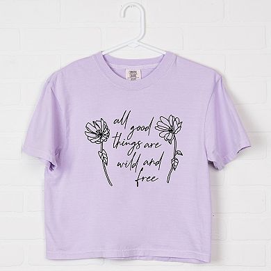 Wild and Free Flowers - Women's Boxy Crop Top Graphic T-Shirt