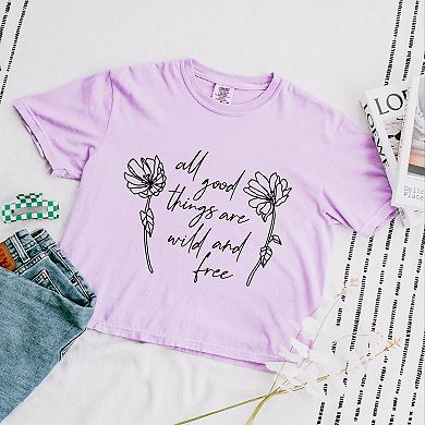 Wild and Free Flowers - Women's Boxy Crop Top Graphic T-Shirt