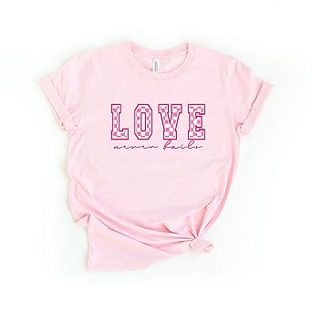 Love Never Fails Checkered Short Sleeve Graphic Tee