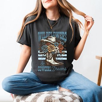 Wildflowers Cowgirl Dreams - Women's Garment Dyed Graphic T-Shirt