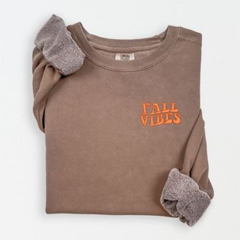 Simply Sage Market Embroidered Fall Vibes Retro Lightweight Garment Dyed Sweatshirt