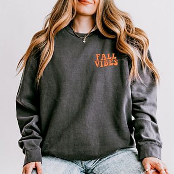 Simply Sage Market Embroidered Fall Vibes Retro Lightweight Garment Dyed Sweatshirt