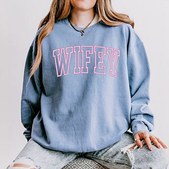 Simply Sage Market Embroidered Wifey Arched Varsity Lightweight Garment Dyed Sweatshirt