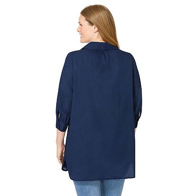 Woman Within Plus Size Three-Quarter Sleeve Popover Blouse