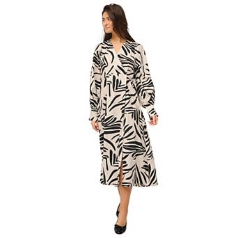 ellos Plus Size Long Sleeve Surplice Dress With Side Slit