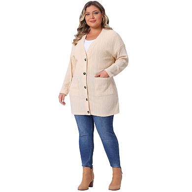 Plus Size Cardigans for Women Button V Neck Long Sleeve Lightweight Soft Knit Cardigan with Pockets
