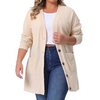 Plus Size Cardigans for Women Button V Neck Long Sleeve Lightweight Soft Knit Cardigan with Pockets