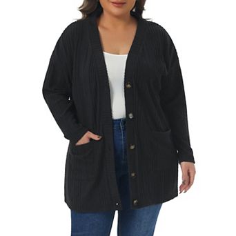 Plus Size Cardigans for Women Button V Neck Long Sleeve Lightweight Soft Knit Cardigan with Pockets