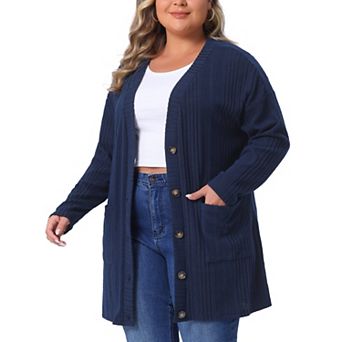 Plus Size Cardigans for Women Button V Neck Long Sleeve Lightweight Soft Knit Cardigan with Pockets