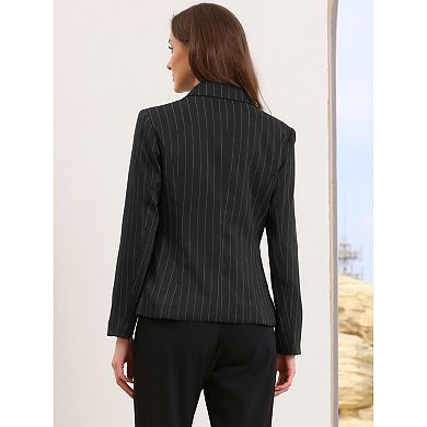 Striped Blazer for Women's Notched Lapel One Button Long Sleeve Work Office Suit Jackets