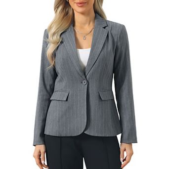 Striped Blazer for Women's Notched Lapel One Button Long Sleeve Work Office Suit Jackets
