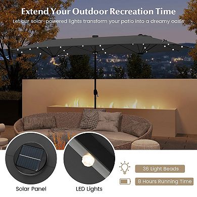 Mondawe 13FT Double-sided Patio Umbrella with Solar Lights for Garden Pool Backyard