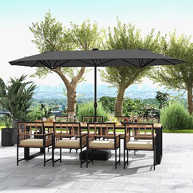 Mondawe 13FT Double-sided Patio Umbrella with Solar Lights for Garden Pool Backyard