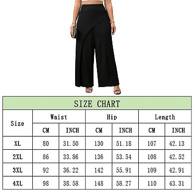 Faux Wrap Palazzo Pants for Plus Size Women Mid Rise Plus Size Wide Leg Pants Asymmetric Pants