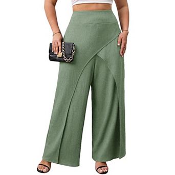 Faux Wrap Palazzo Pants for Plus Size Women Mid Rise Plus Size Wide Leg Pants Asymmetric Pants