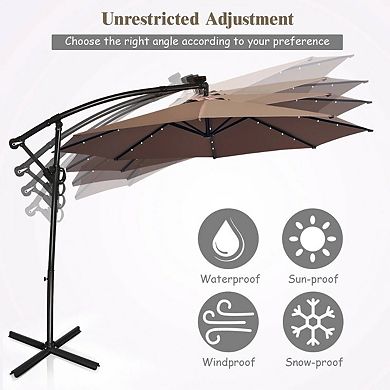 Mondawe 10 Feet 360° Rotation Solar Powered LED Patio Offset Umbrella without Weight Base
