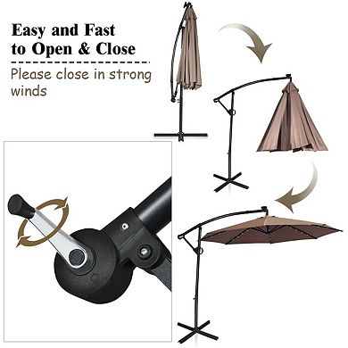 Mondawe 10 Feet 360° Rotation Solar Powered LED Patio Offset Umbrella without Weight Base