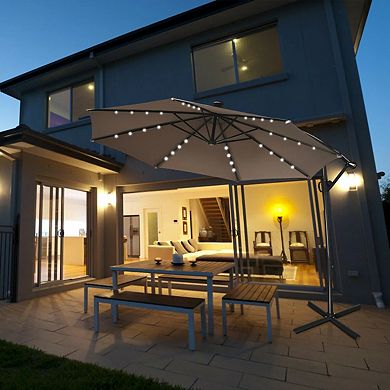 Mondawe 10 Feet 360° Rotation Solar Powered LED Patio Offset Umbrella without Weight Base